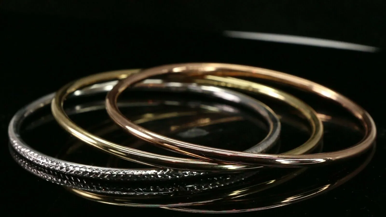 10k Bangle Solid Gold Simple Dazzling Tri Color Set Modern Bangle Design B4190