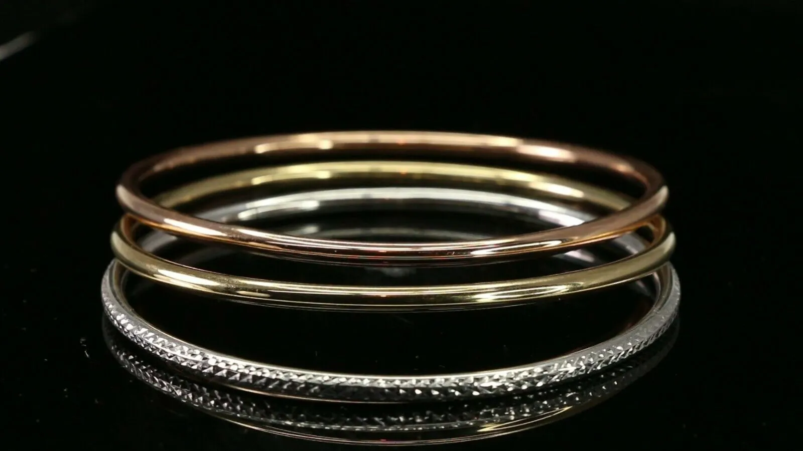 10k Bangle Solid Gold Simple Dazzling Tri Color Set Modern Bangle Design B4190