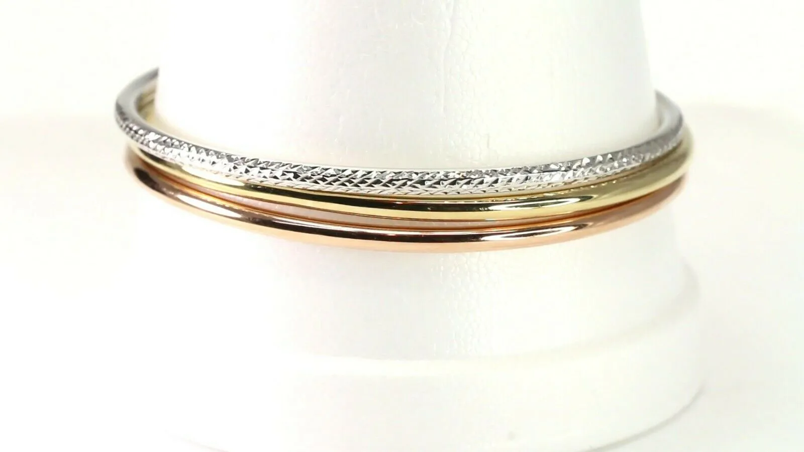 10k Bangle Solid Gold Simple Dazzling Tri Color Set Modern Bangle Design B4190