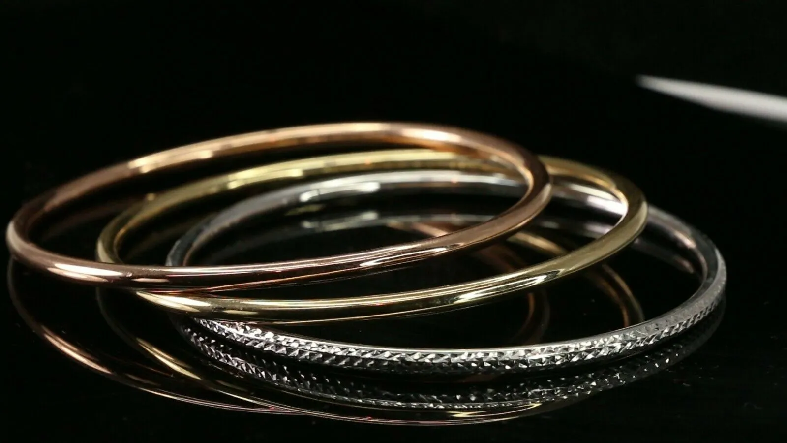 10k Bangle Solid Gold Simple Dazzling Tri Color Set Modern Bangle Design B4190