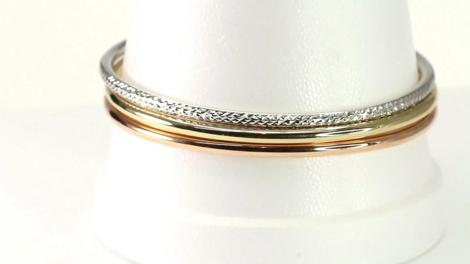 10k Bangle Solid Gold Simple Dazzling Tri Color Set Modern Bangle Design B4190