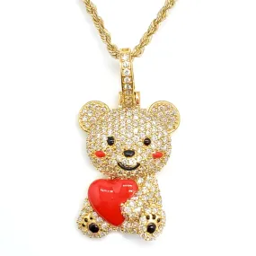 10K Gold Diamond Teddy Bear Pendant