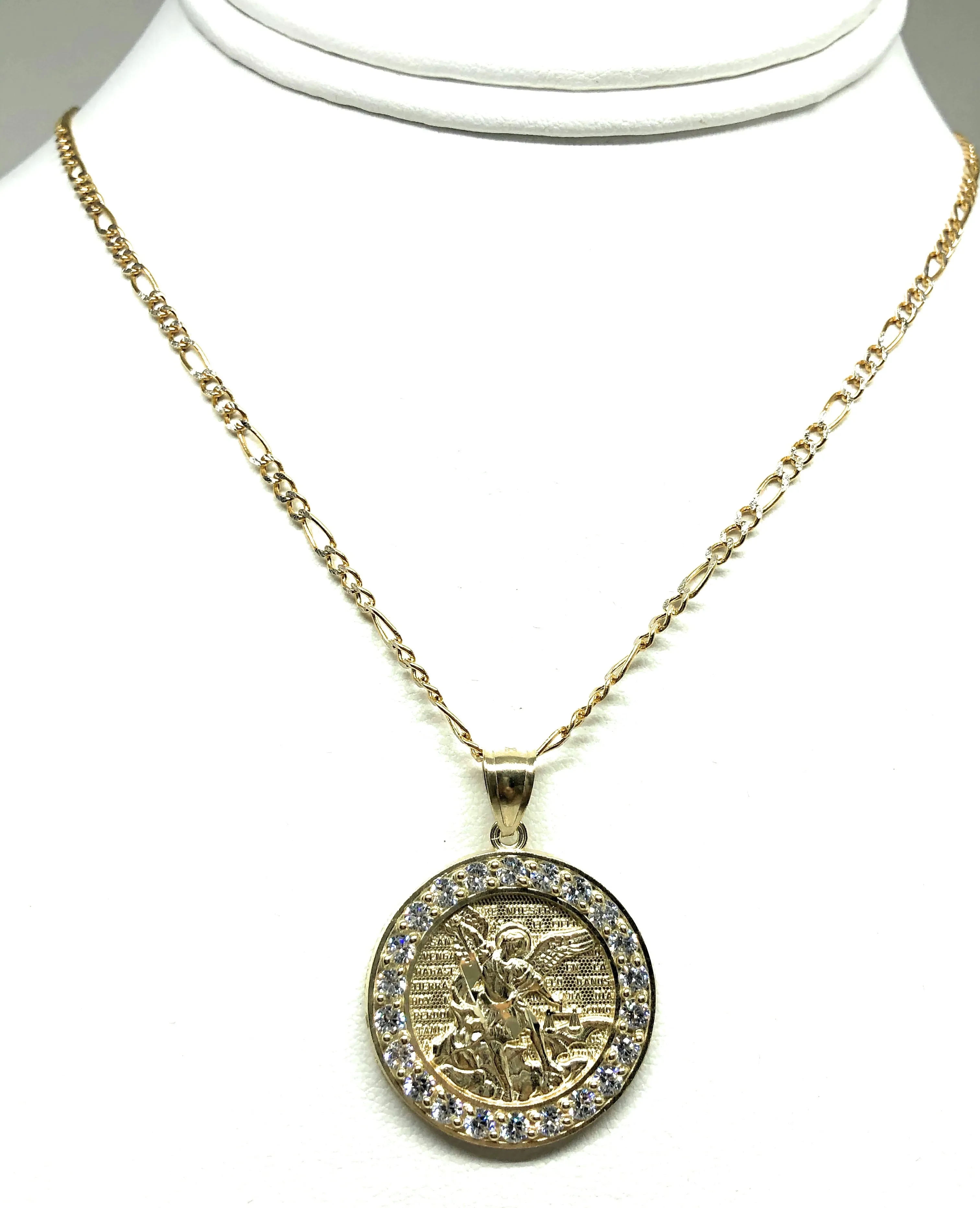 10k Solid Gold Yellow St. Michael Archangel CZ Pendant Necklace