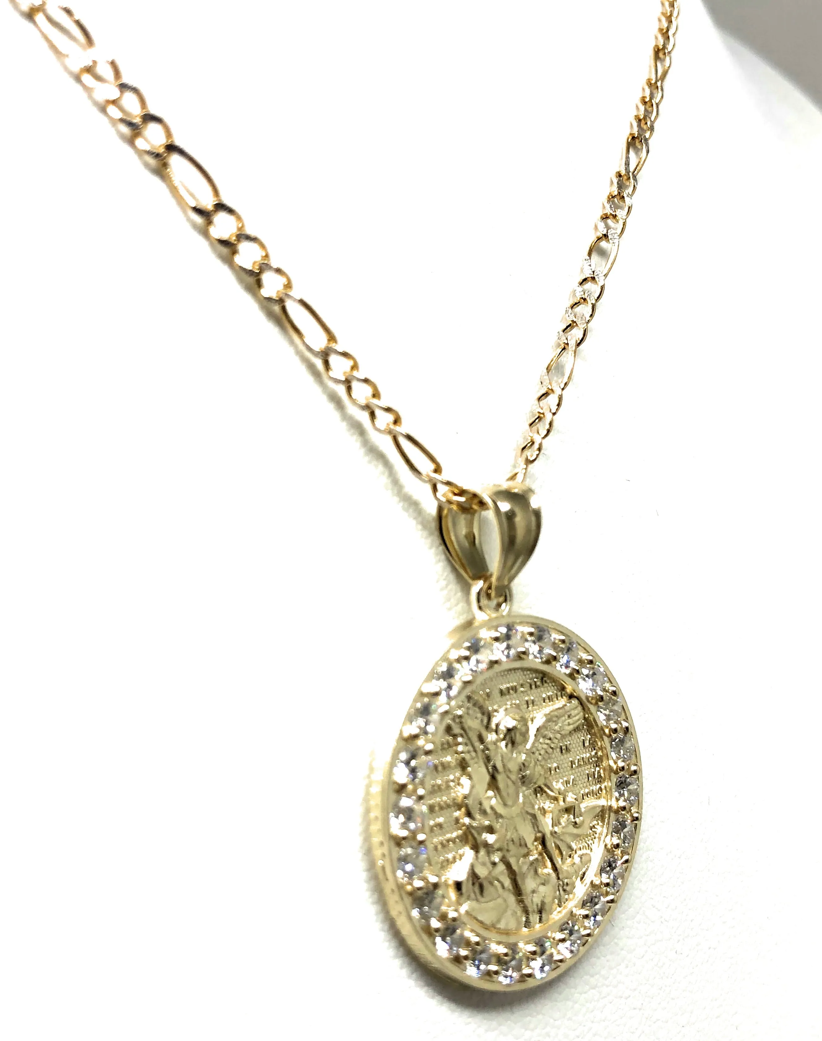 10k Solid Gold Yellow St. Michael Archangel CZ Pendant Necklace