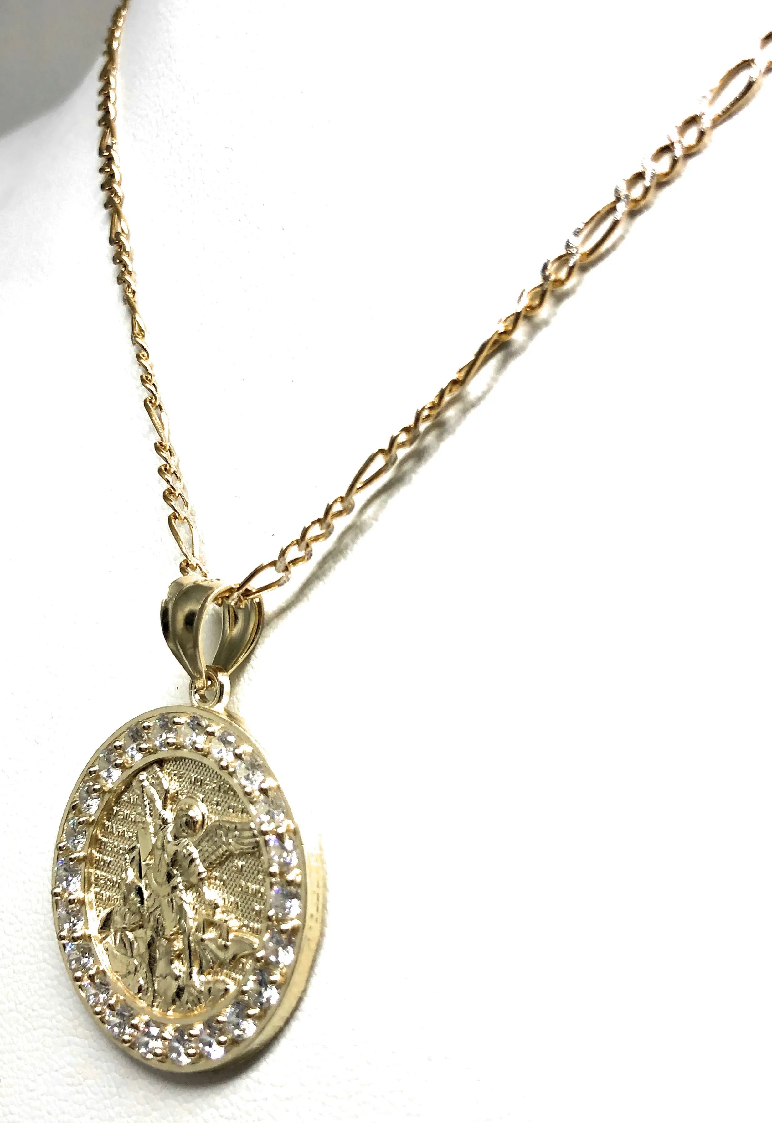 10k Solid Gold Yellow St. Michael Archangel CZ Pendant Necklace