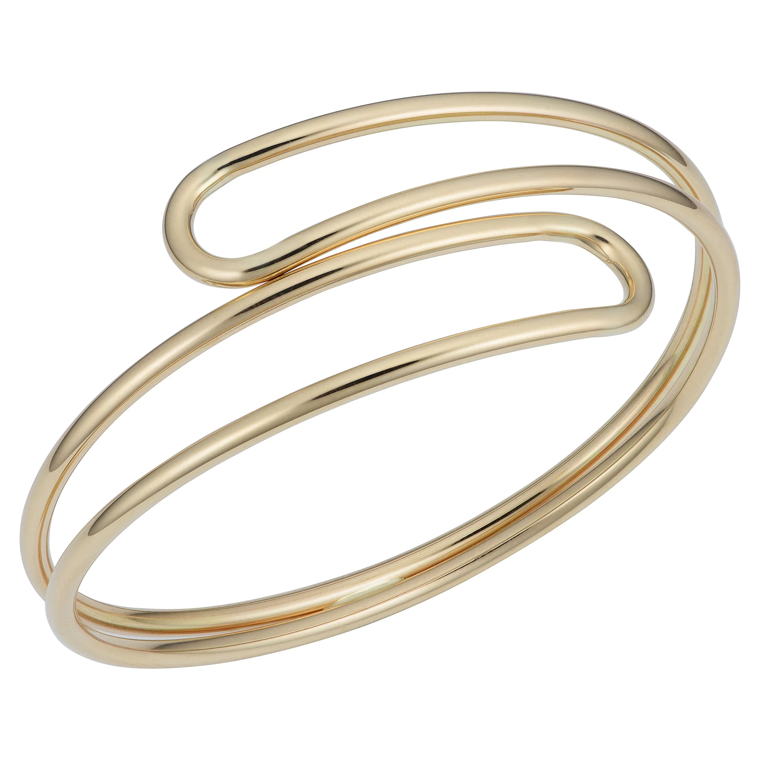 10k Yellow Gold Bypass Women's Bangle Bracelet, 7.5