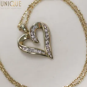 14 K Diamond Heart Gold Pendant w. 10k chain