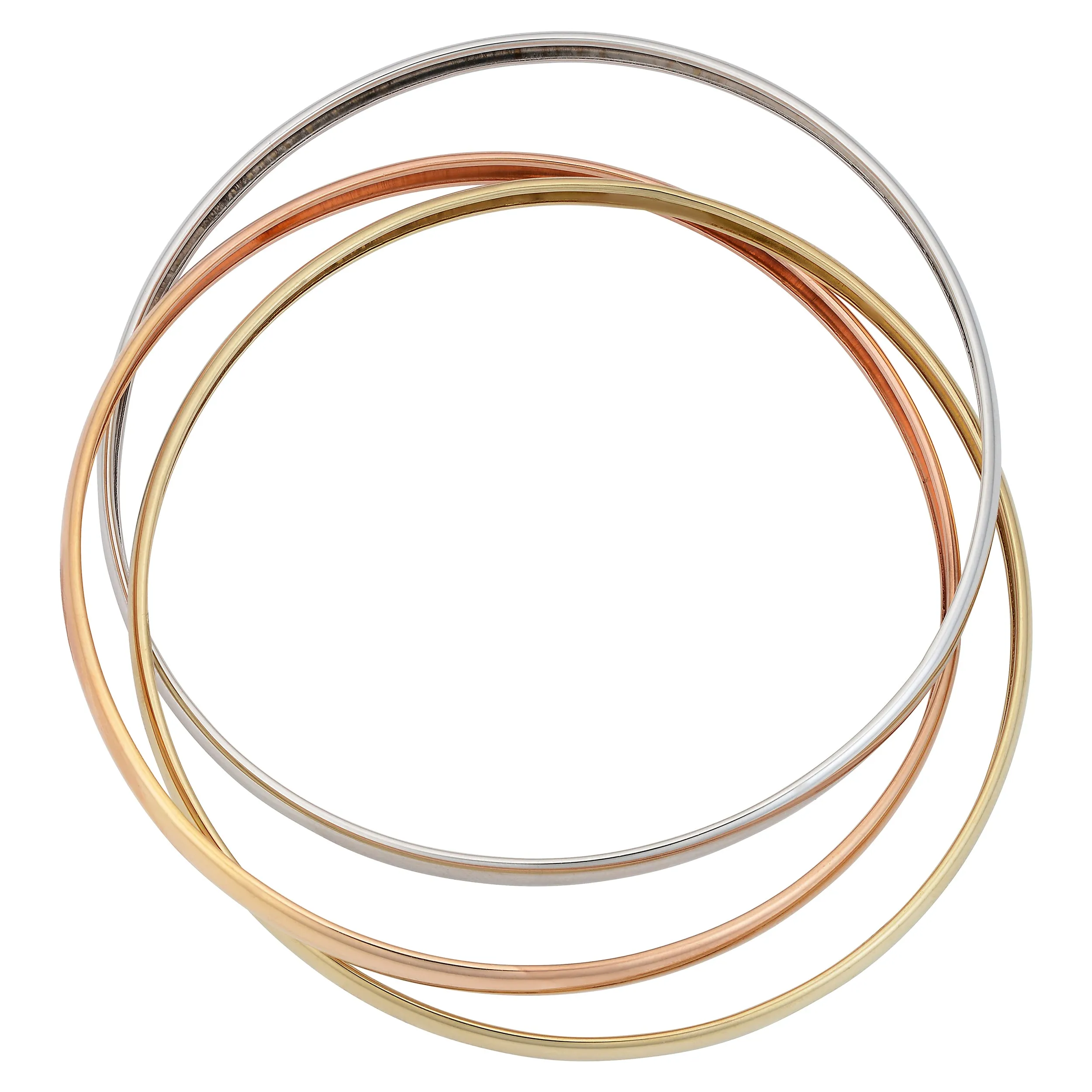 14k Tricolor Gold Interlocking Women's Bangle Bracelet, 7.5