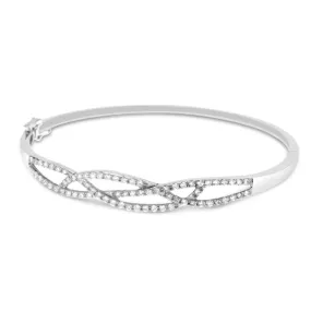 14K White Gold Diamond Bangle With Round Cut Diamonds 1.52CT