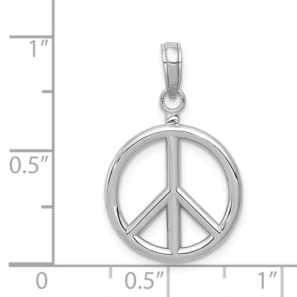 14k White Gold Polished 3D Peace Sign Pendant, 16mm