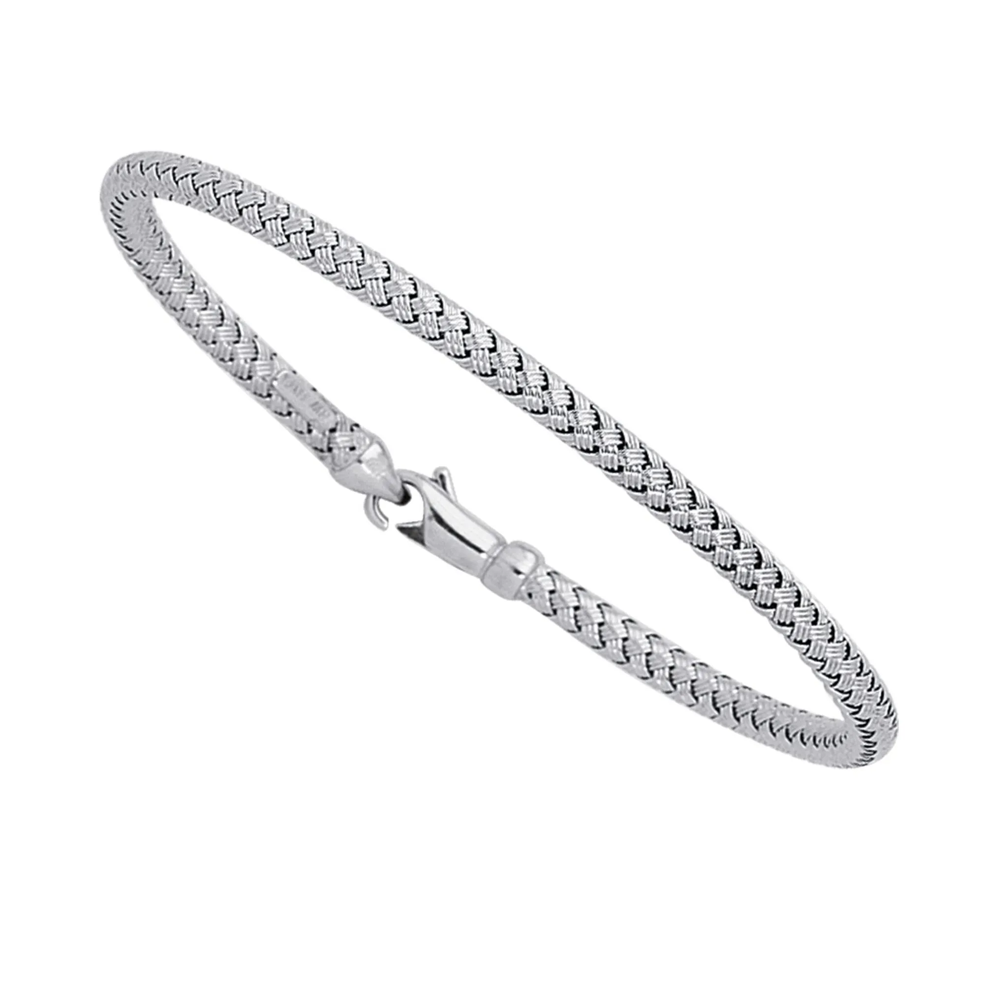 14k White Gold Weaved Women's Bangle Bracelet, 7.25