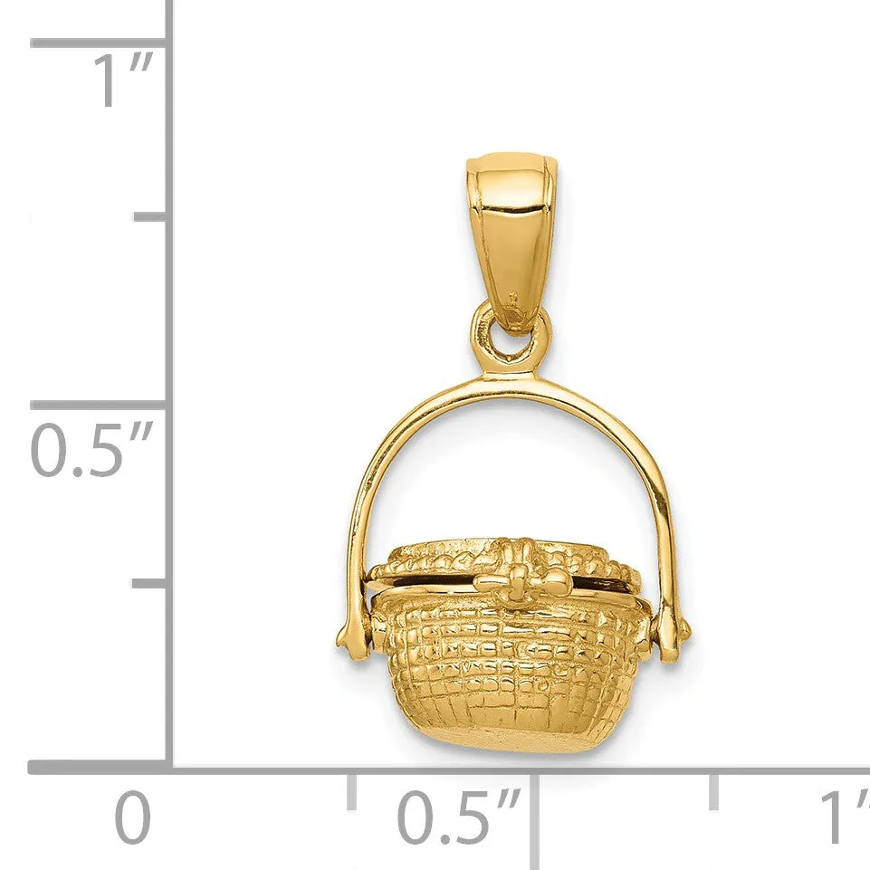 14k Yellow Gold 3D Moveable Nantucket Basket Pendant