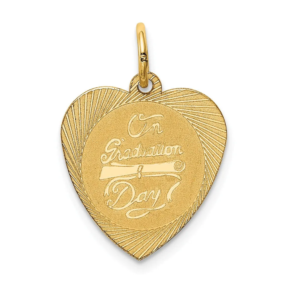 14k Yellow Gold On Graduation Day Engravable Heart Charm Pendant, 15mm