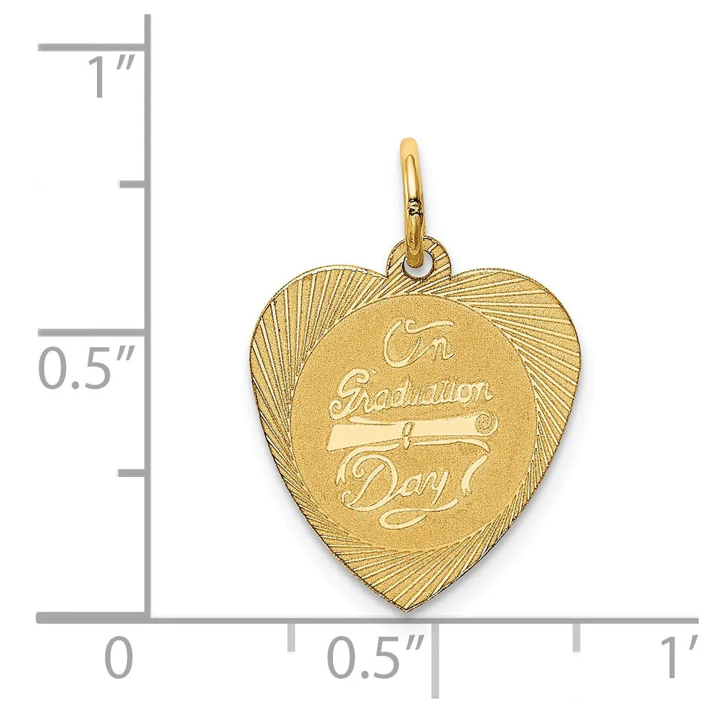 14k Yellow Gold On Graduation Day Engravable Heart Charm Pendant, 15mm