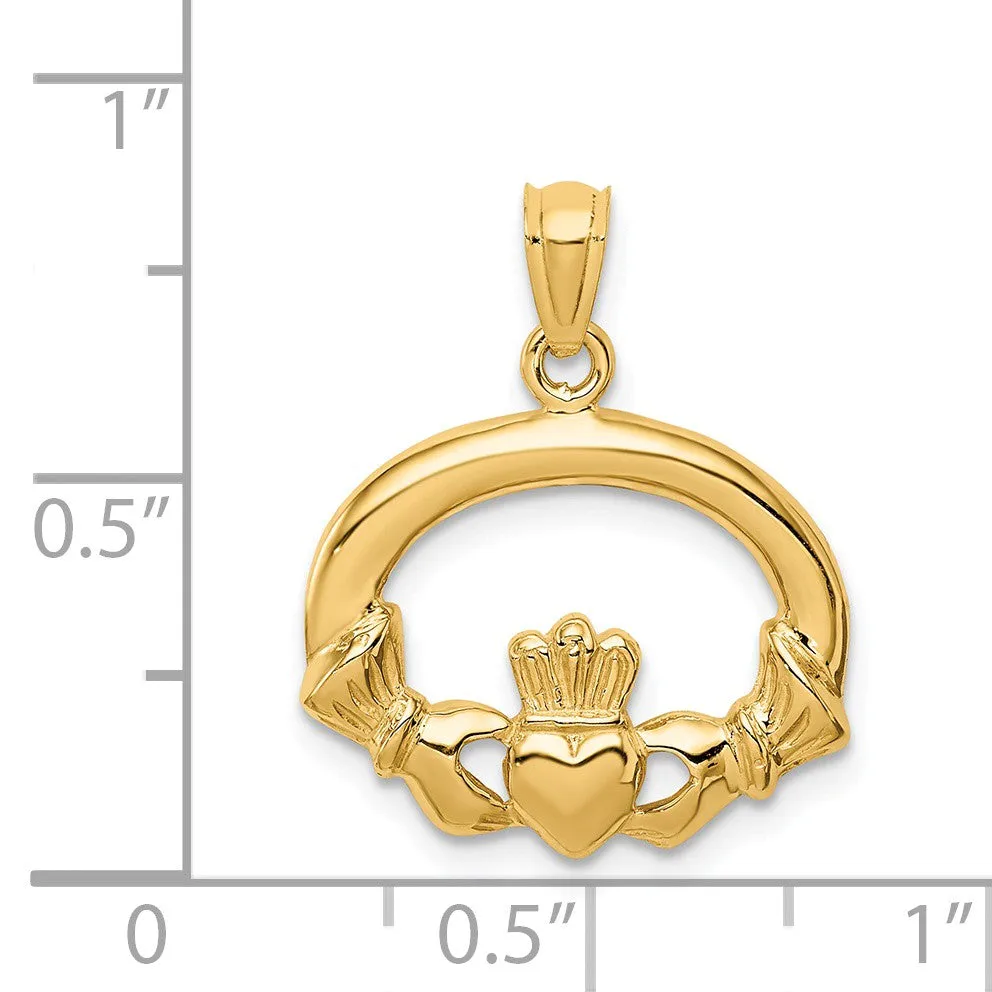 14k Yellow Gold Oval Claddagh Pendant, 18mm (11/16 inch)