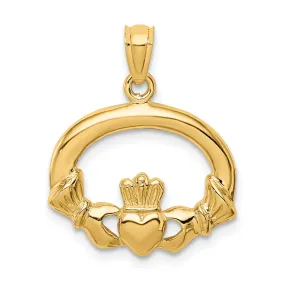 14k Yellow Gold Oval Claddagh Pendant, 18mm (11/16 inch)