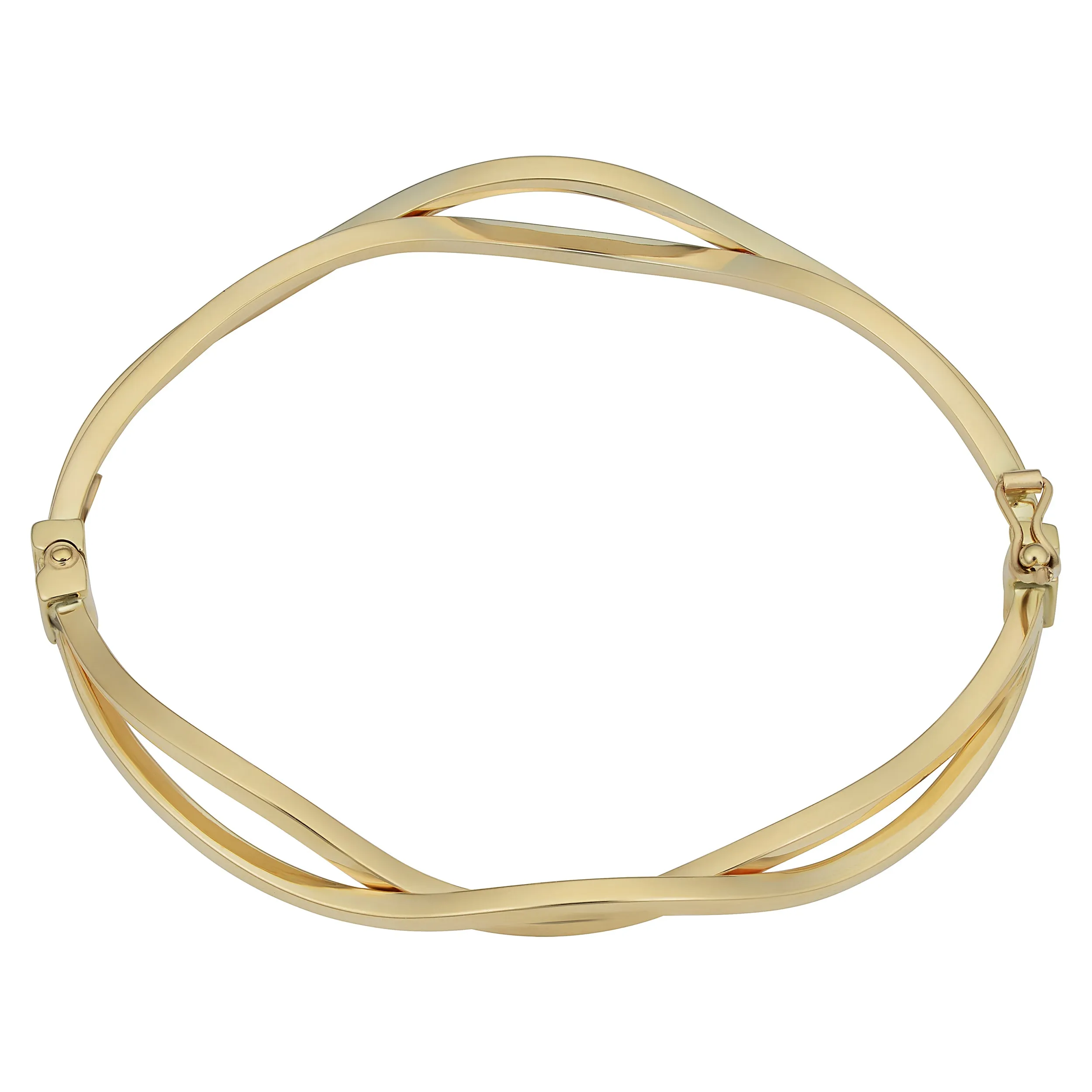 14k Yellow Gold Wavy Women's Bangle Bracelet, 7.5