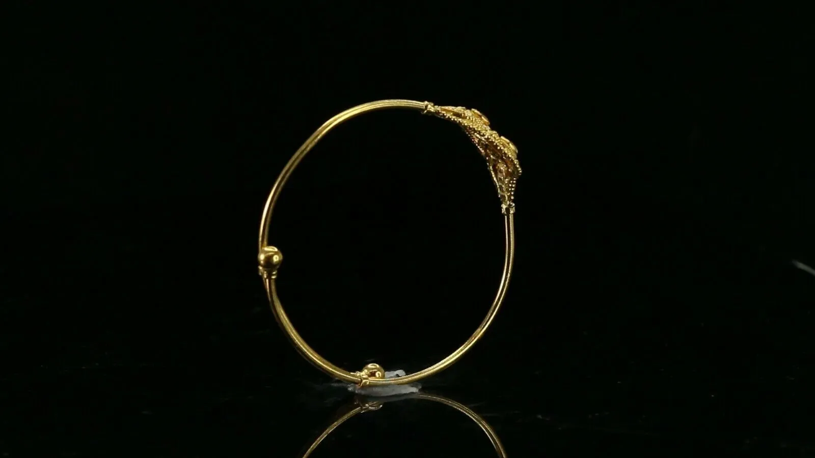 22k Bangle Solid Gold Simple kids Two Tone Filigree Adjustable Bangle cb1340