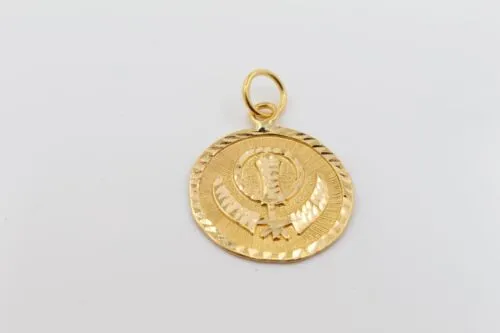 22k Pendant Solid Gold SIKH RELIGIOUS KHANDA ONKAR Pendant Diamond Cut p1007 ns