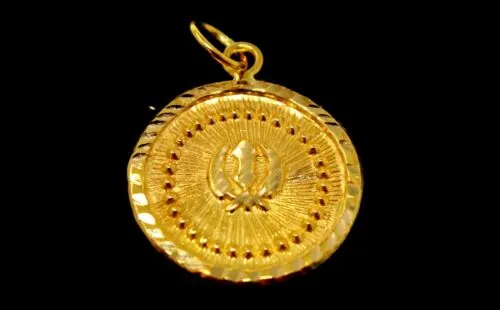 22k Pendant Solid Gold SIKH RELIGIOUS KHANDA ONKAR Pendant Diamond Cut p982 ns