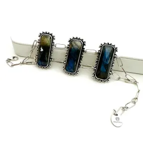 3 Stone Brilliant Baguettes Bracelets -  Labradorite