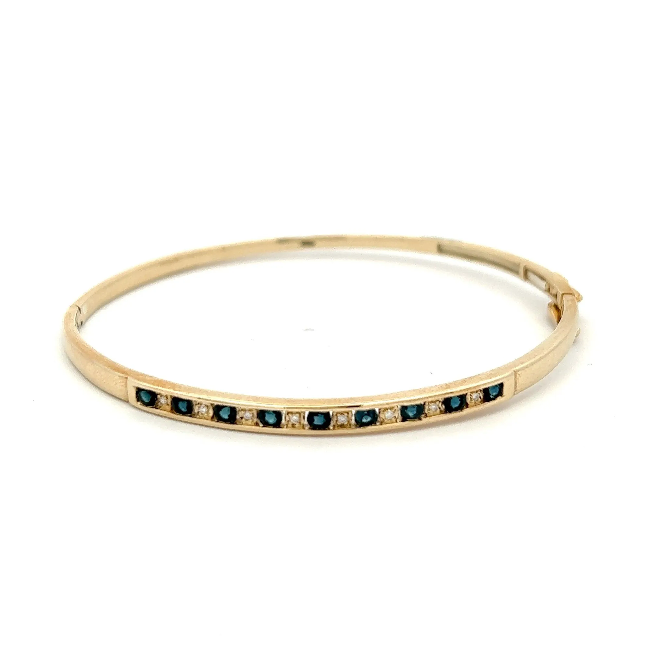 9ct Yellow Gold Sapphire and Diamond Hinged Bangle