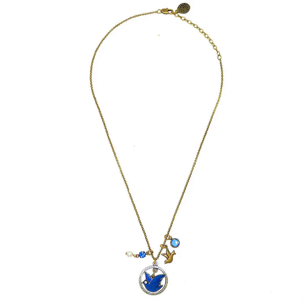 Anne Koplik Blue Bird Dove Pearl Jumble Pendant Necklace Swarovski Crystals NKJ103BLU