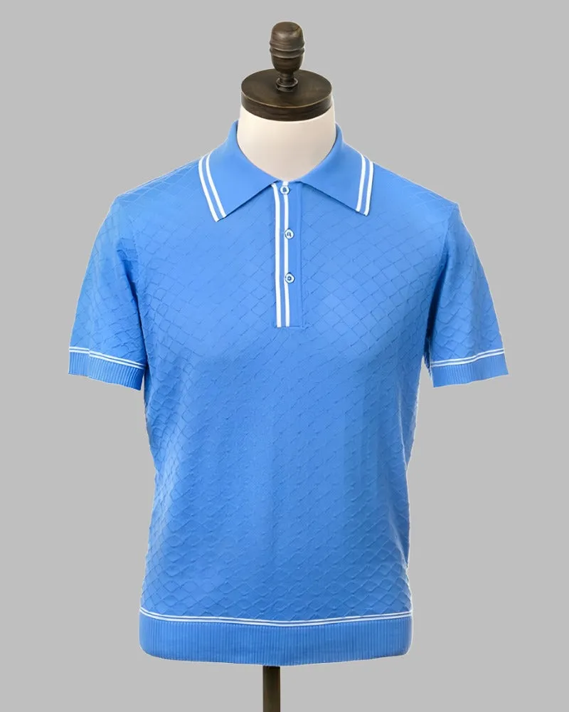 Art Gallery Clothing McGRIFF Knitted Polo Shirt Sky Blue