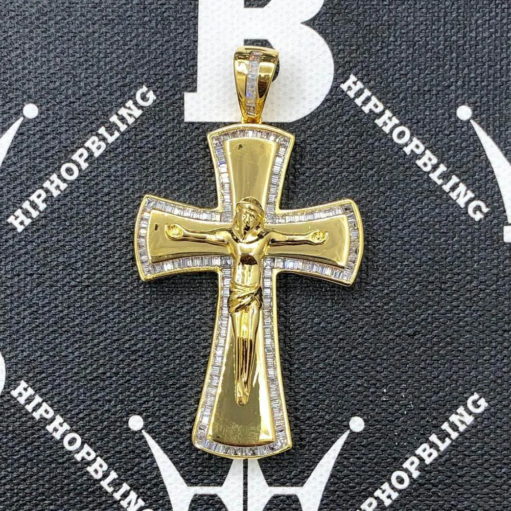 Baguette Jesus Crucifix CZ Hip Hop Bling Bling Pendant