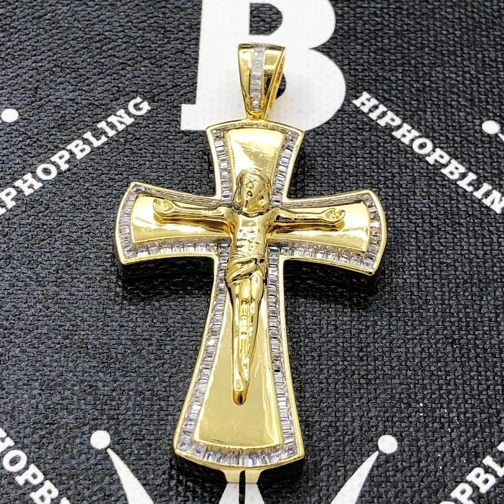 Baguette Jesus Crucifix CZ Hip Hop Bling Bling Pendant