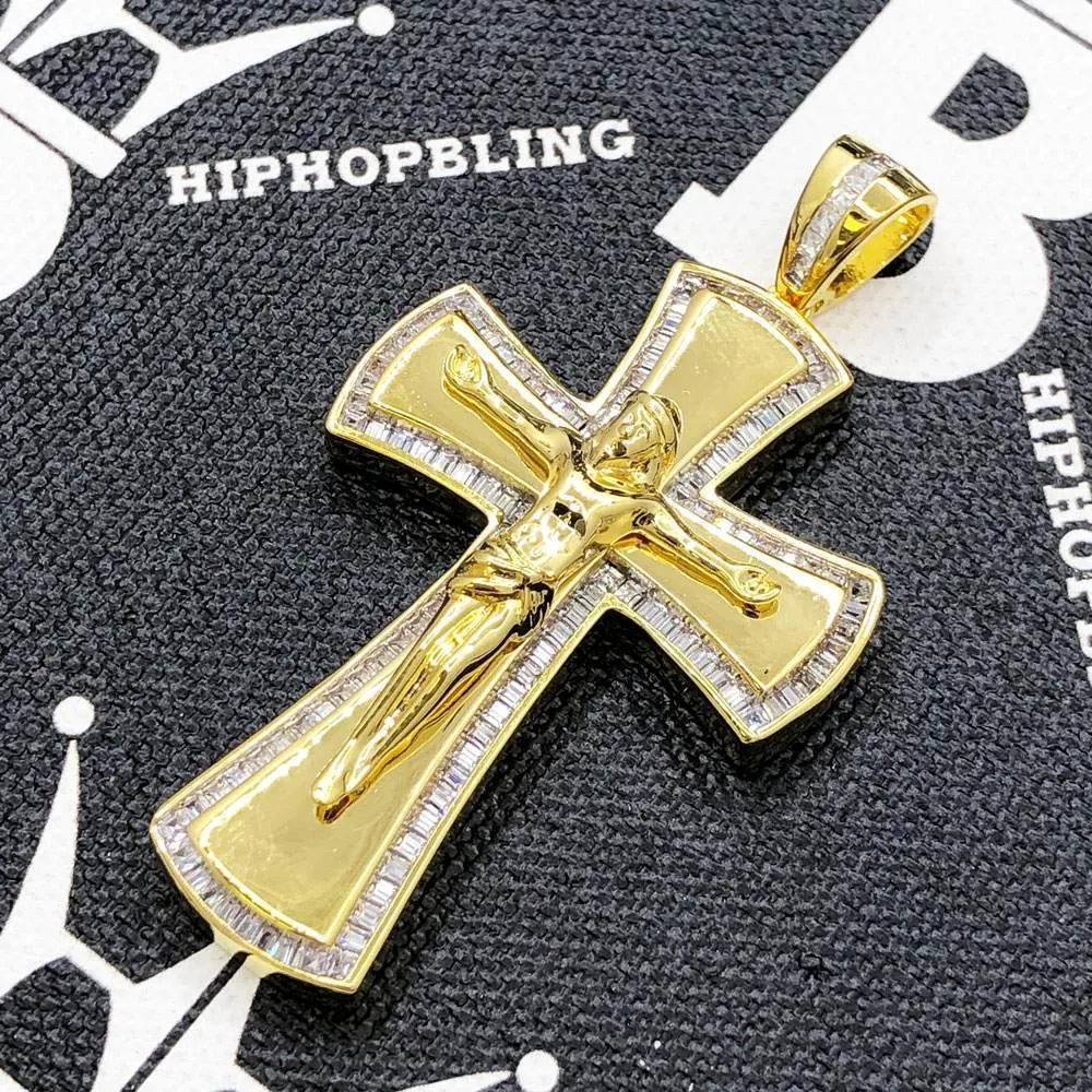 Baguette Jesus Crucifix CZ Hip Hop Bling Bling Pendant