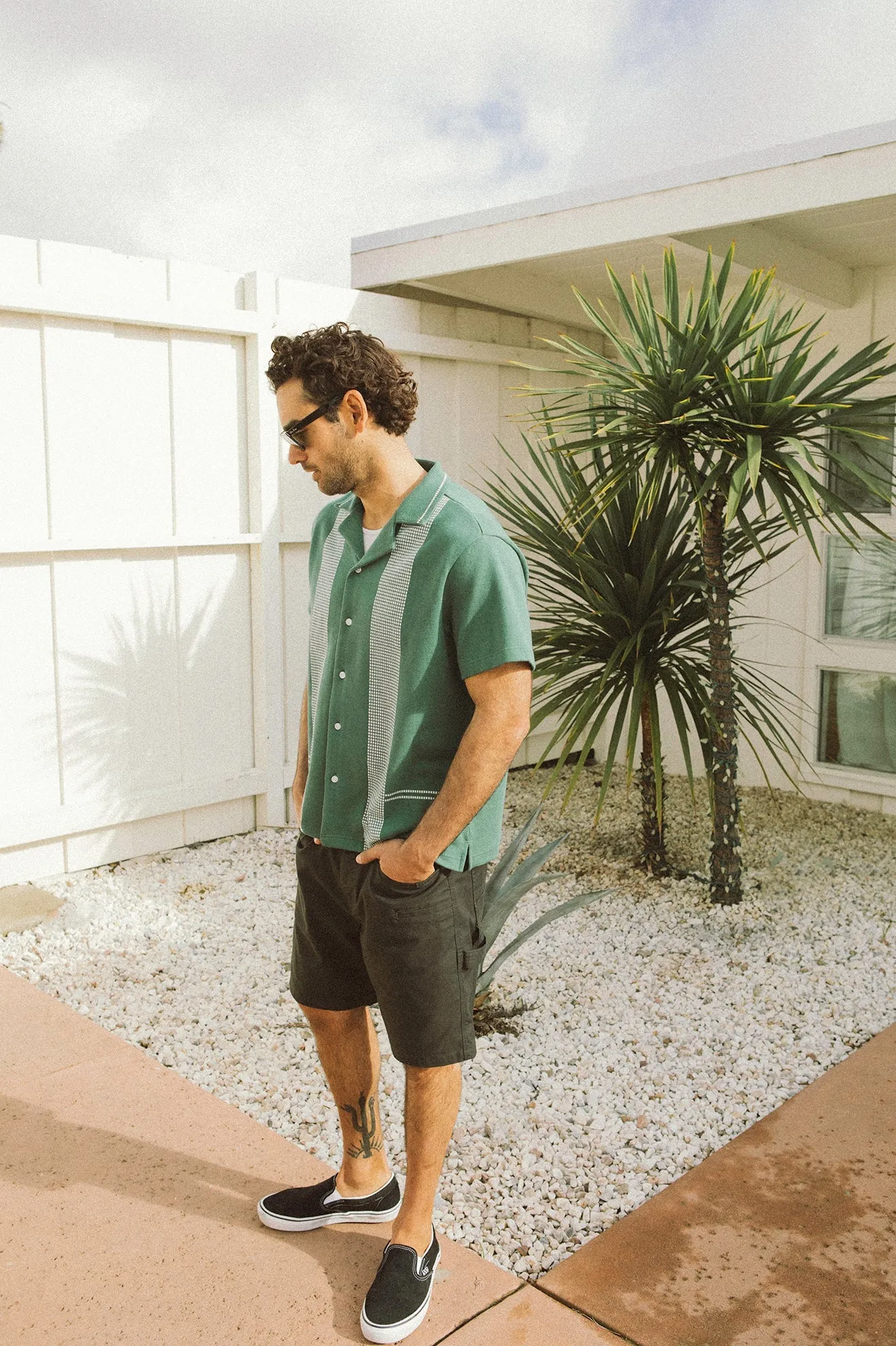 Bunker Jacquard S/S Camp Collar Woven Shirt - Trekking Green