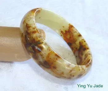 Butterfly Tracks' Natural Color Chinese Jade Bangle Bracelet 60mm (NJ2393)