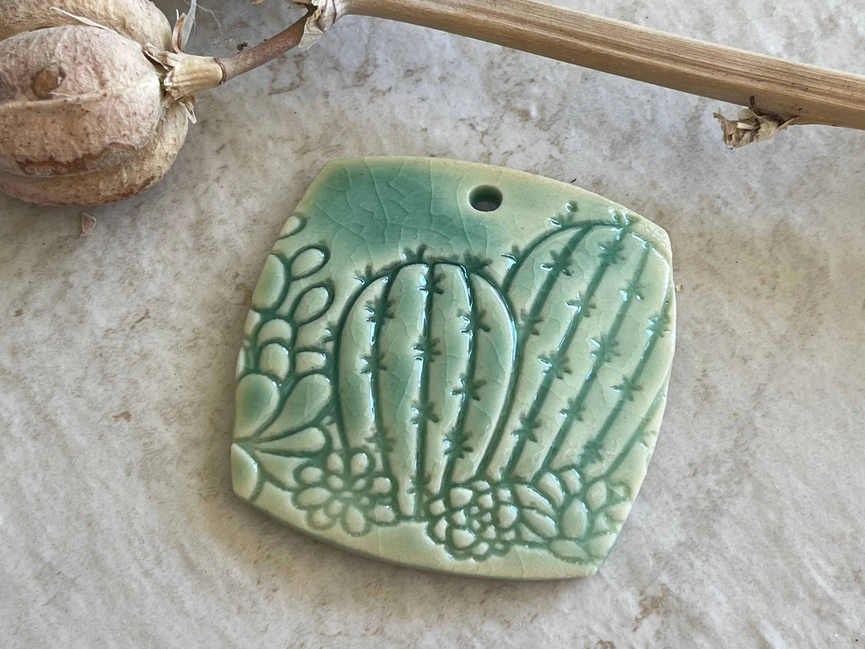 Cactus Pendant, Red Pendant, Barrel Cactus Pendant, Porcelain Ceramic Pendant, Jewelry Making Components