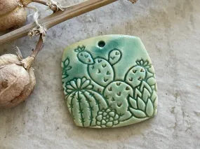 Cactus Pendant, Red Pendant, Paddle Cactus Pendant, Porcelain Ceramic Pendant, Jewelry Making Components