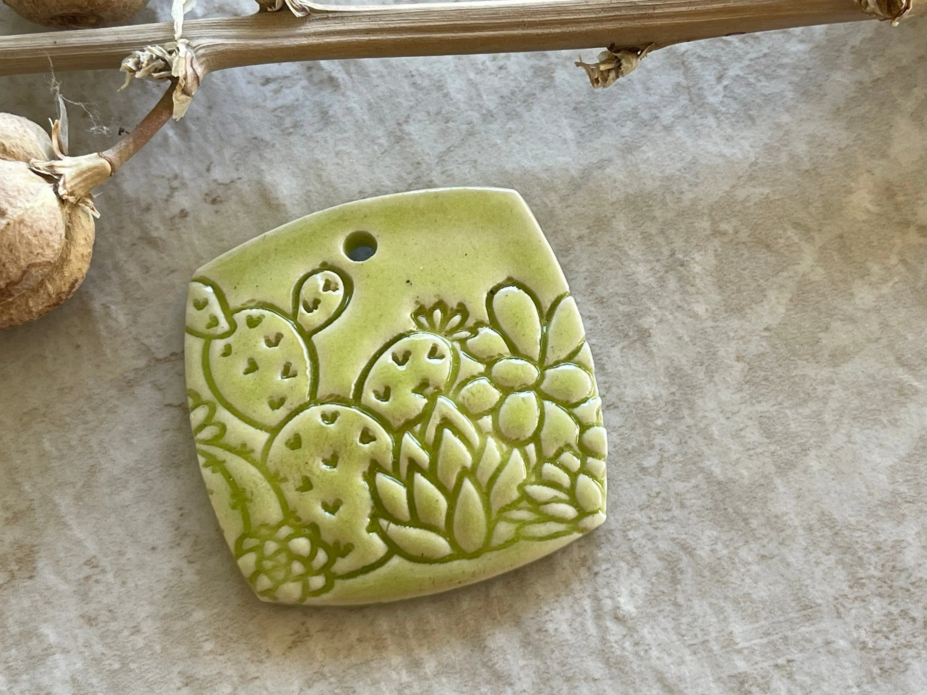 Cactus Pendant, Red Pendant, Paddle Cactus Pendant, Porcelain Ceramic Pendant, Jewelry Making Components