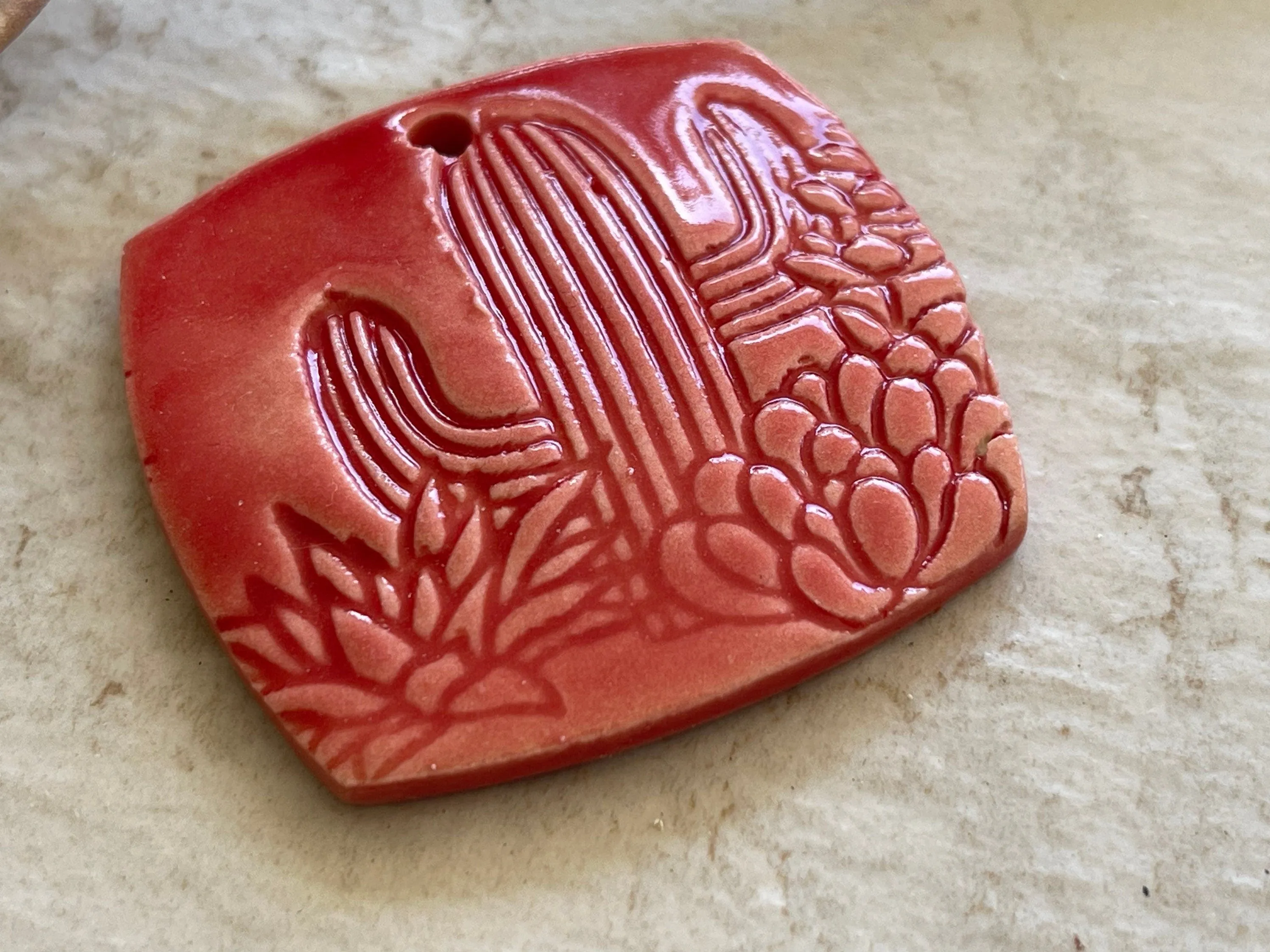 Cactus Pendant, Red Pendant, Saguaro Cactus Pendant, Porcelain Ceramic Pendant, Jewelry Making Components