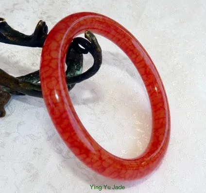 Chicken Blood Red Classic Round Chinese Jade Bangle Bracelet 63mm (NJ-2662)