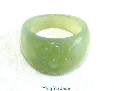 Classic Chinese Jade Flower Ring Size 6