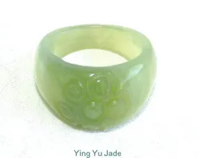 Classic Chinese Jade Flower Ring Size 6