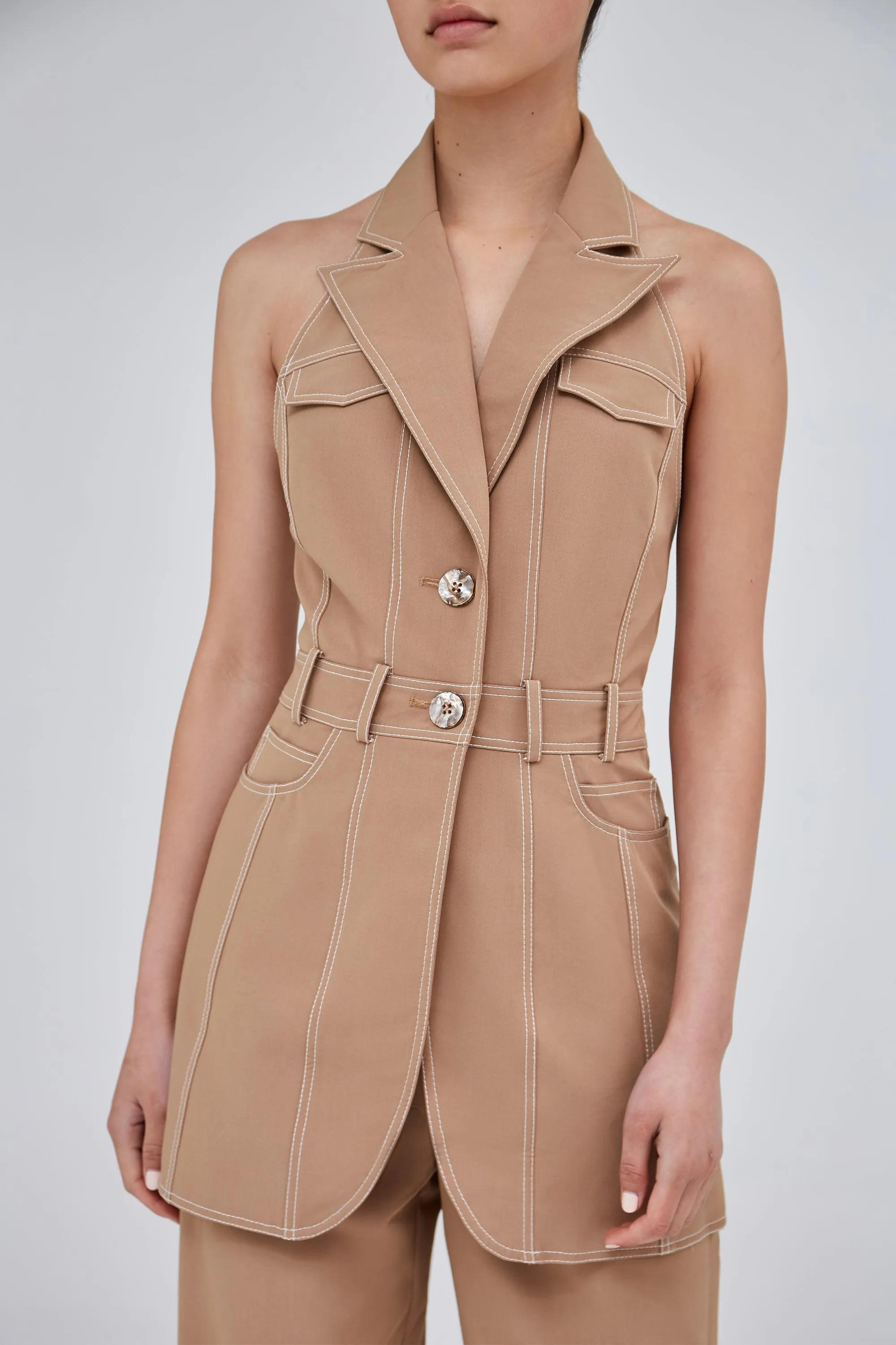 Deconstruct Vest in Camel