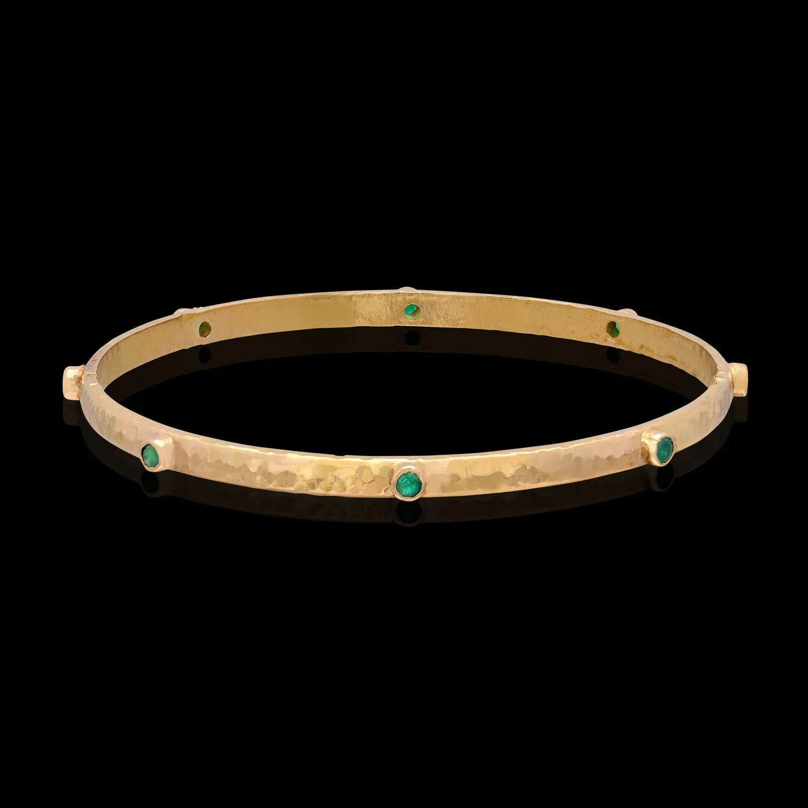 Emerald and Textured Gold Bangle Bracelet