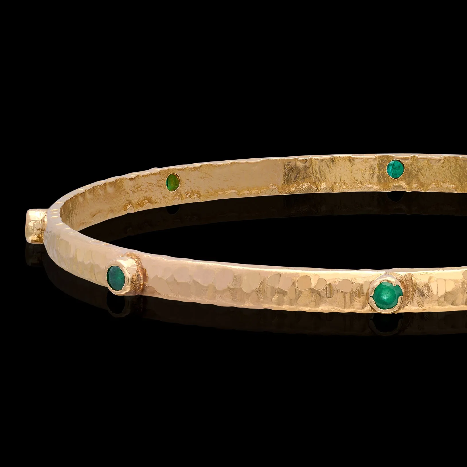 Emerald and Textured Gold Bangle Bracelet