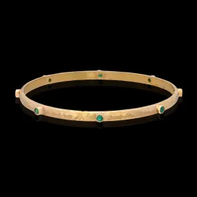 Emerald and Textured Gold Bangle Bracelet