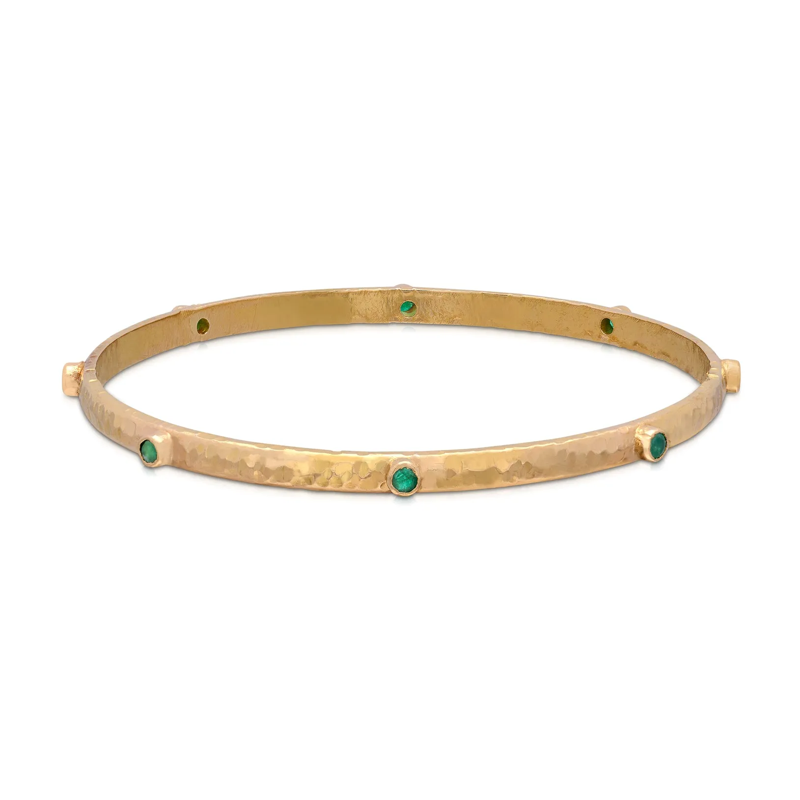 Emerald and Textured Gold Bangle Bracelet