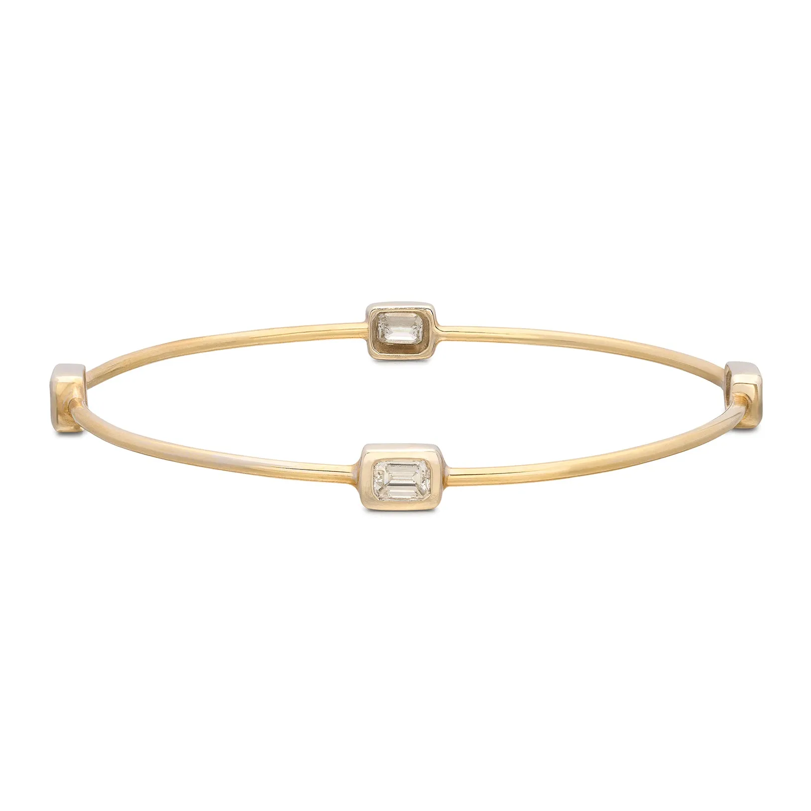 Emerald Cut Diamond 18k Gold Bangle Bracelet