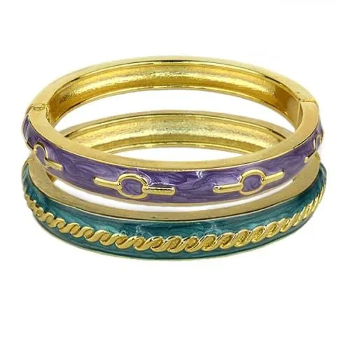 Enamel Gold Toned Bangle Bracelet Gray Purple Green