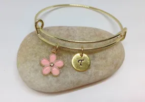 Flower Girl Best Friend Daisy Charm Bangle Bracelet | Pink Color