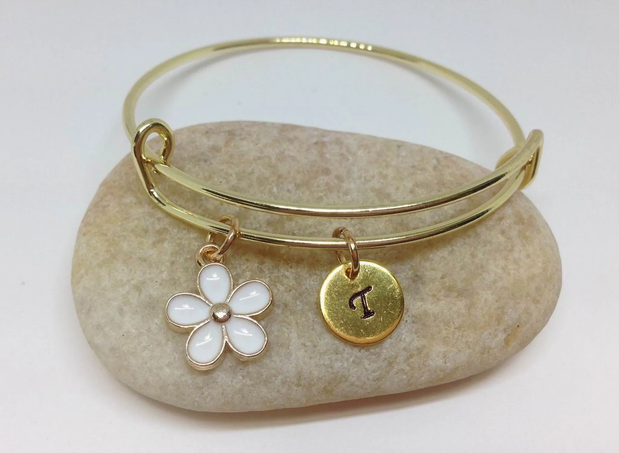 Flower Girl Best Friend Daisy Charm Bangle Bracelet | White