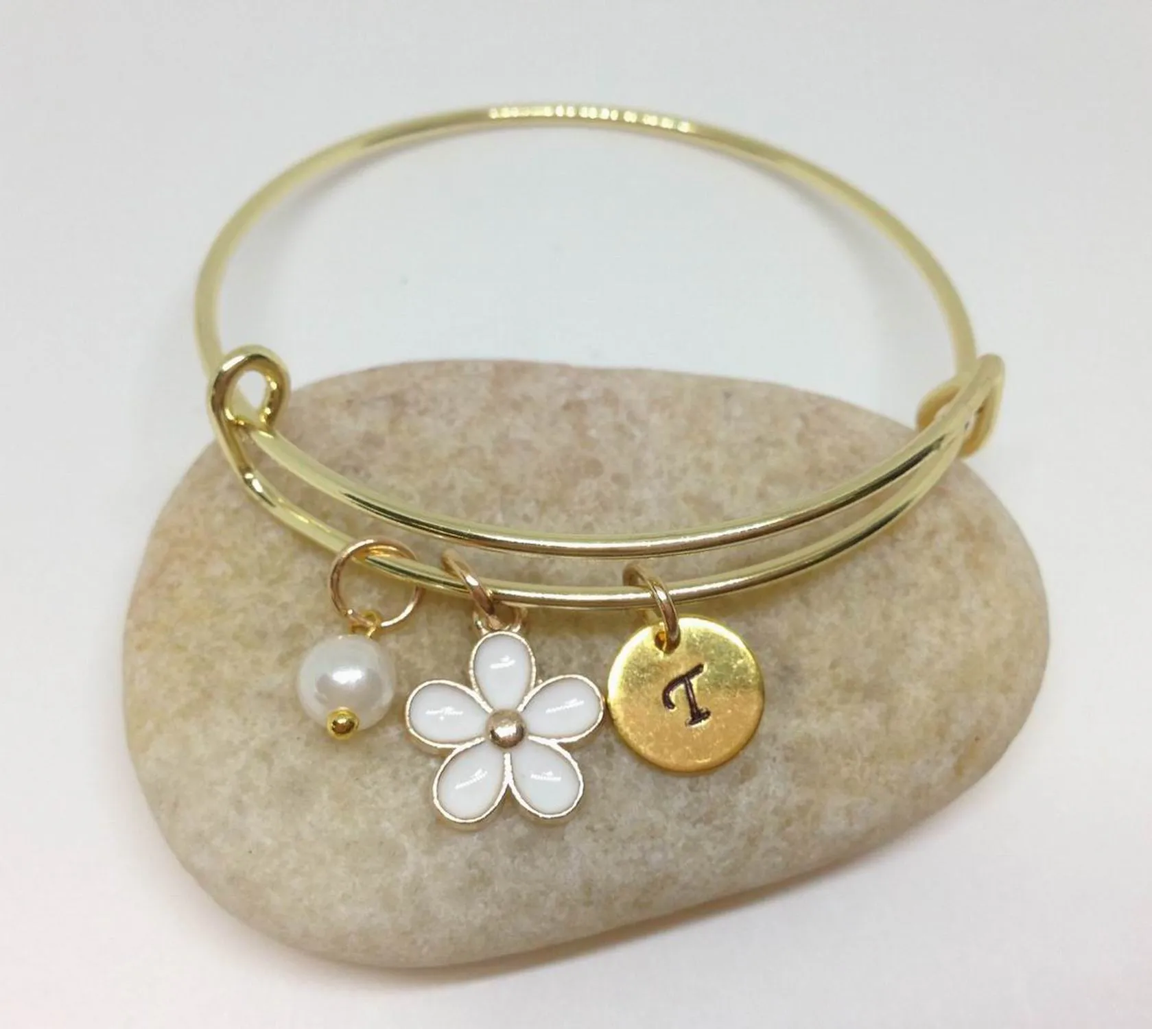 Flower Girl Best Friend Daisy Charm Bangle Bracelet WH